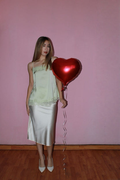 Blusa verde, bajito con encaje #11758￼