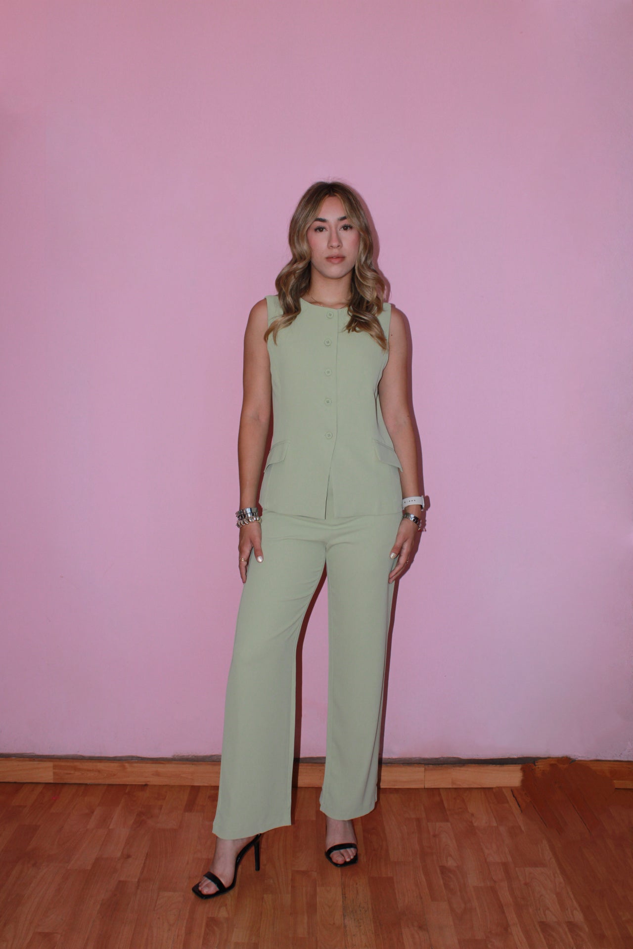 Set verde clarito chaleco y pantalón #11338
