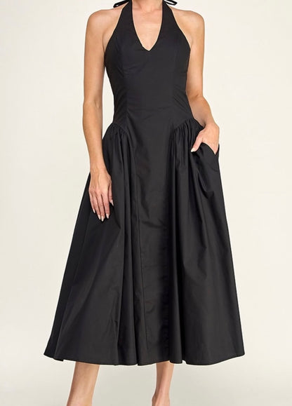 Vestido negro largo halter #12004