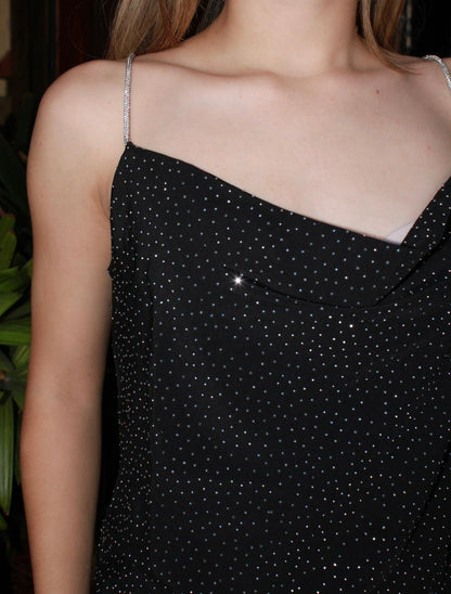 Vestido negro corto de brillos #11624