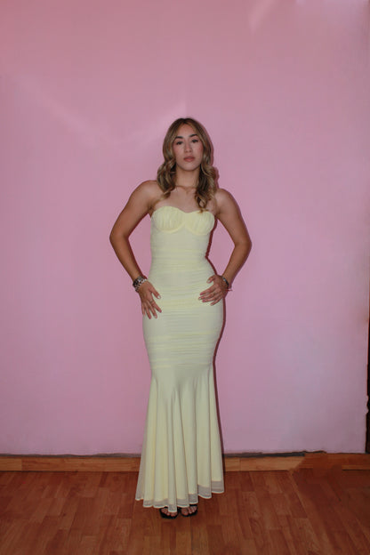 Vestido amarillo pastel strapless mesh #11341