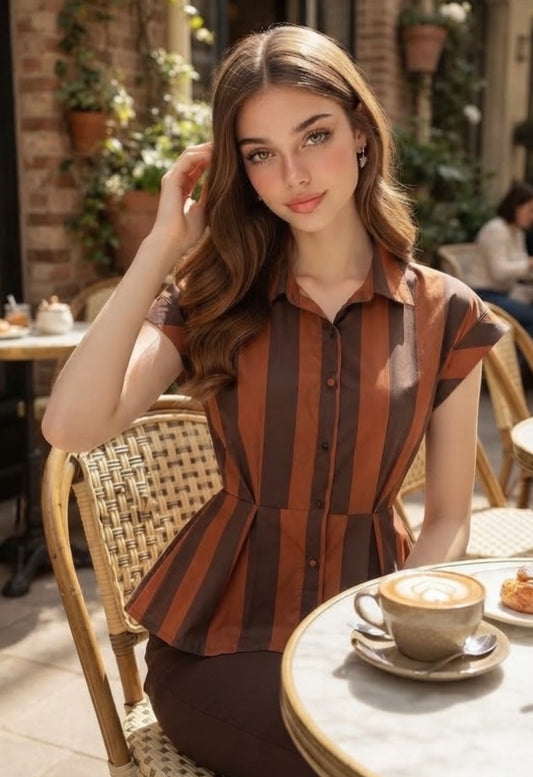 Blusa rayas café con chedron #12036