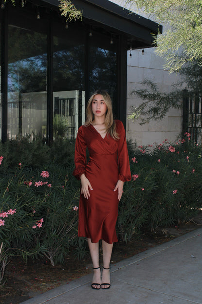 Vestido, guinda, ladrillos, atinado, Midi, #11525￼￼