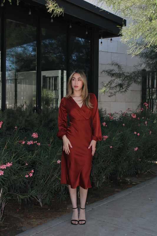 Vestido, guinda, ladrillos, atinado, Midi, #11525￼￼