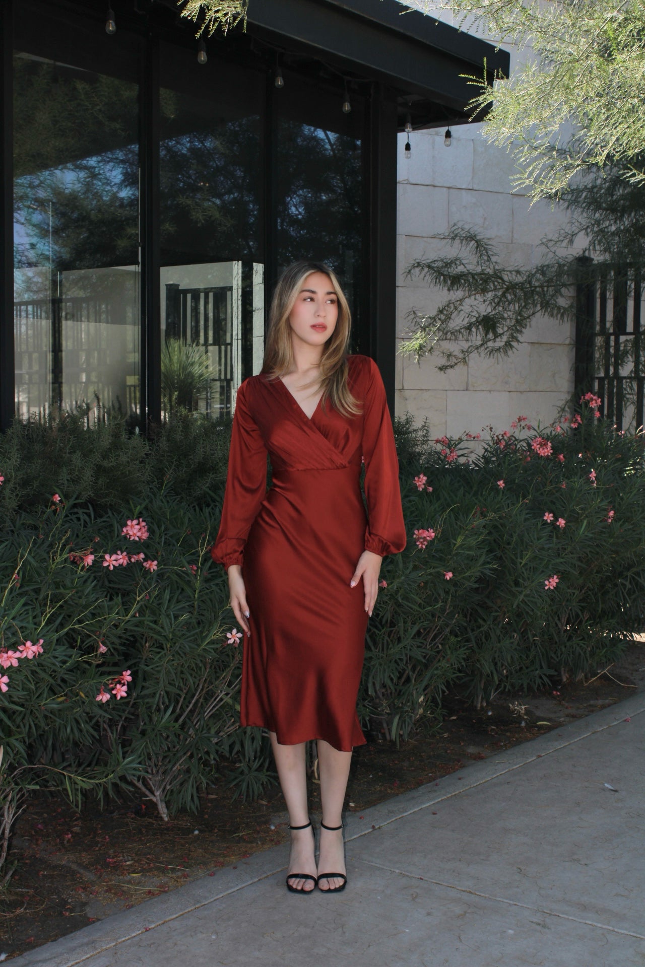 Vestido, guinda, ladrillos, atinado, Midi, #11525￼￼