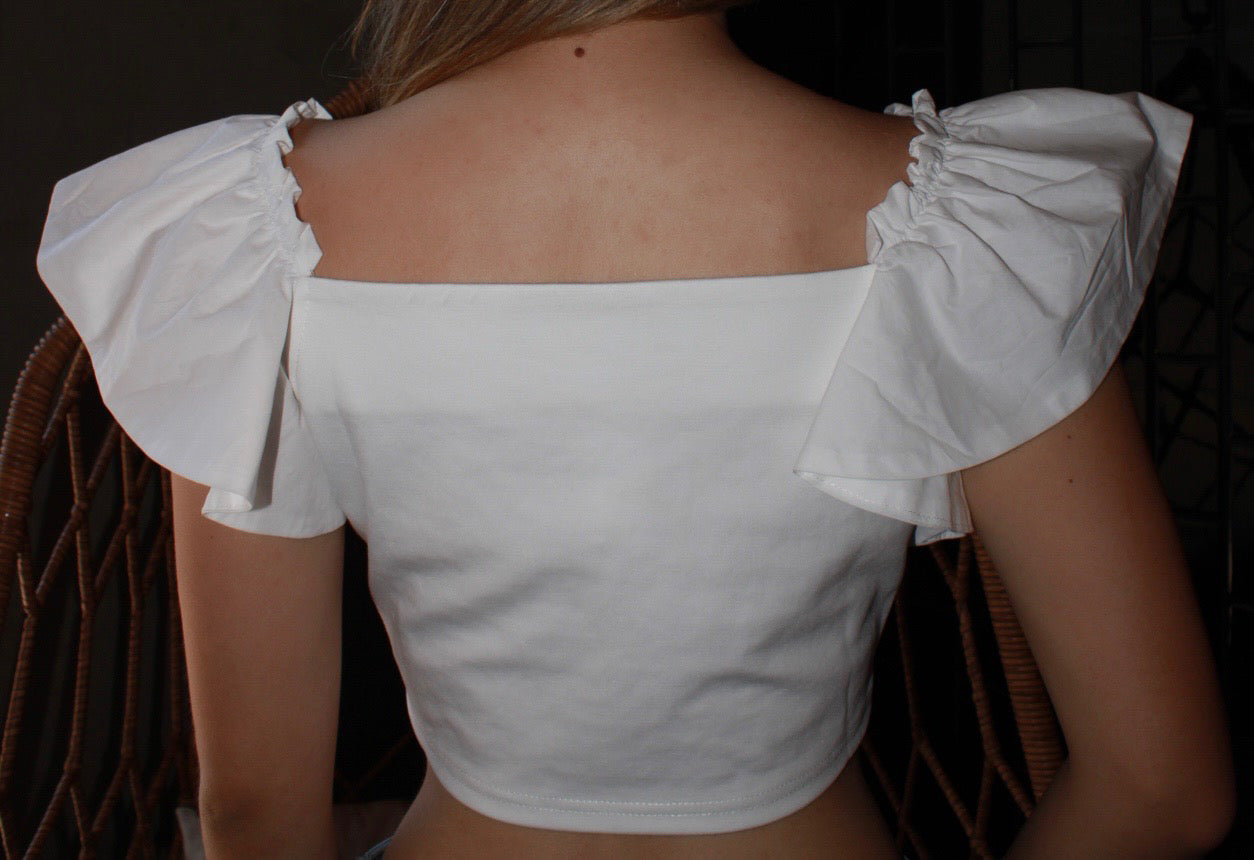 Top corto blanco manga de Olanes #11320
