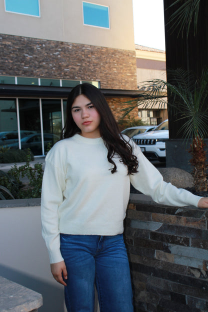 Suéter, cuello redondo, blanco/ crema#11707