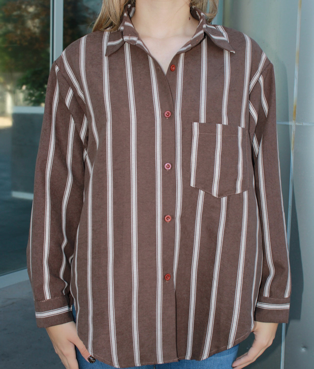 Camisa café de rayas unit #11462