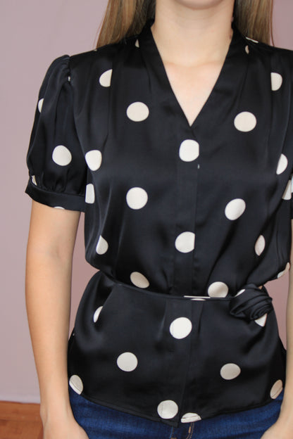 Blusa polka dots negra con choker #11885