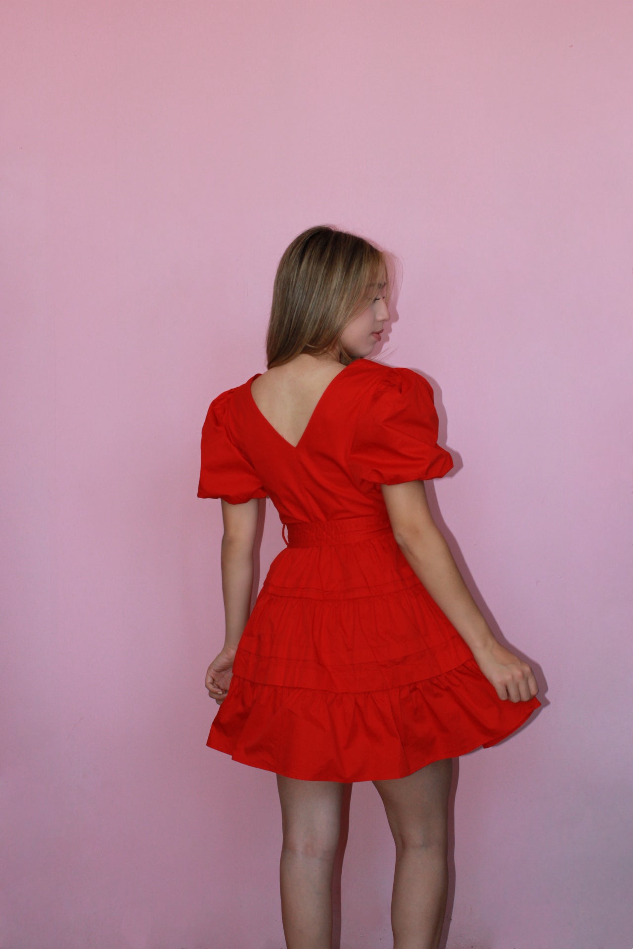 Vestido rojo corto de manga bombacha #11352