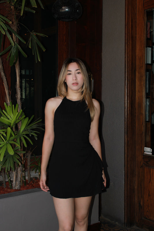 Vestido playero corto color negro halter #11309