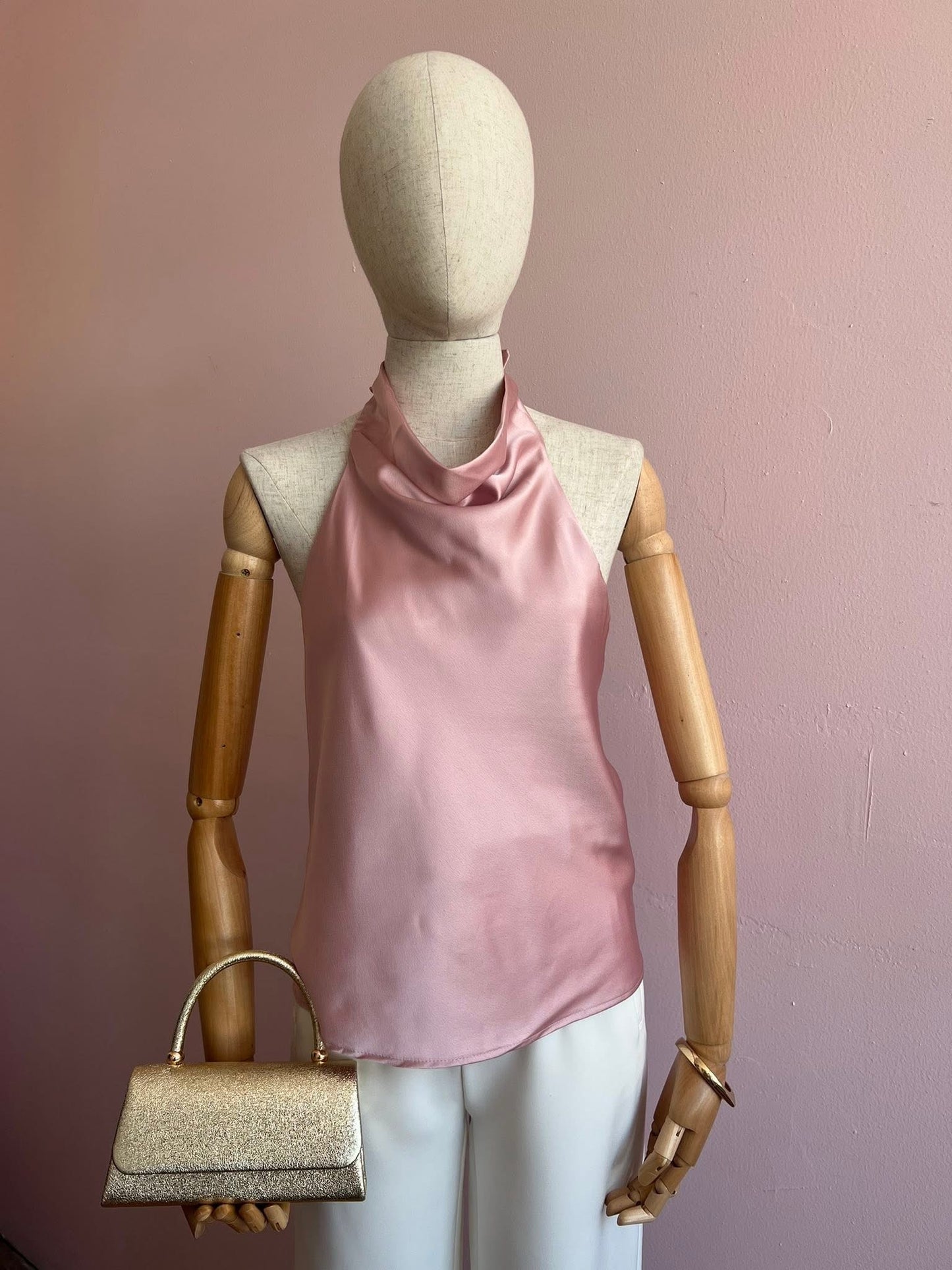 Blusa rosa halter satinada #11955