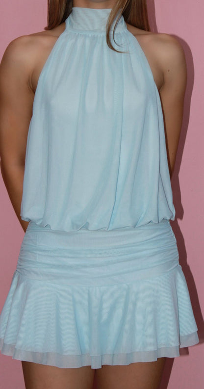 Vestido azul bebé halter corto #11813