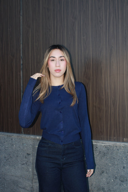 Suéter de botones azul marino #11610