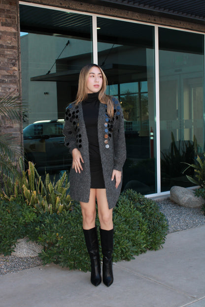 Cárdigan gris con lentejuela negra#11616