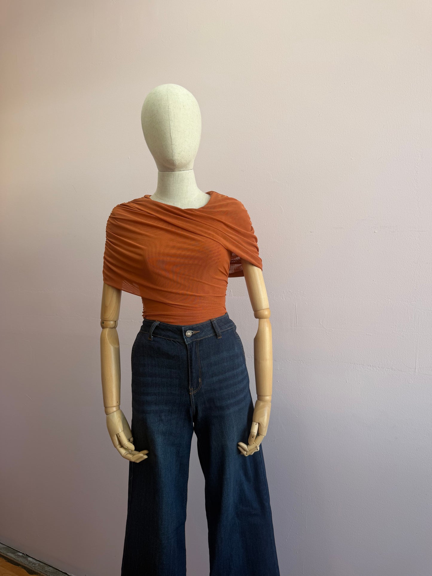 Blusa, naranja, asimétrica, tela mesh #11960