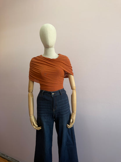 Blusa, naranja, asimétrica, tela mesh #11960