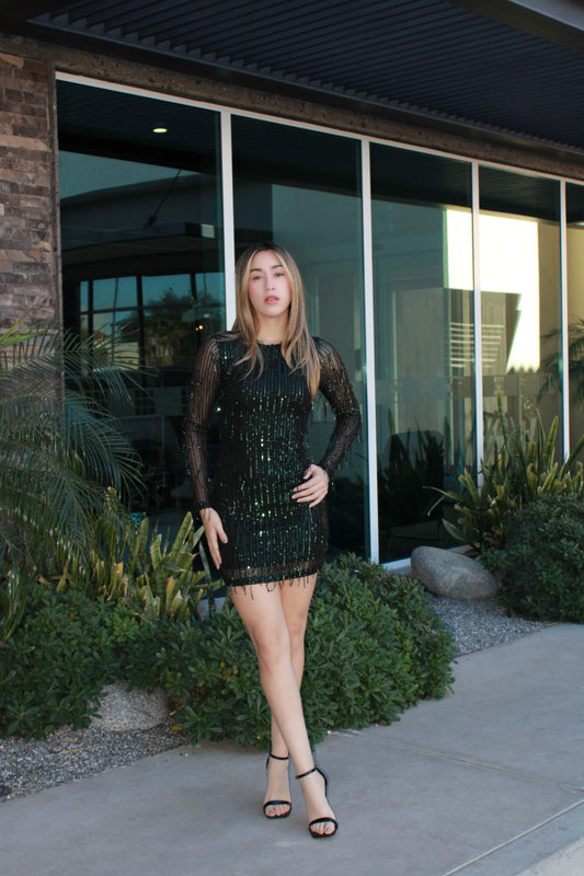 Vestido negro con lentejuela verde #11615