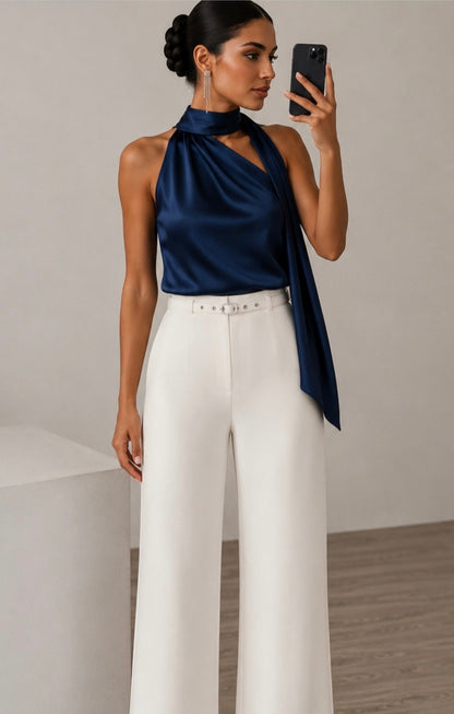Blusa azul marino con estola #11981