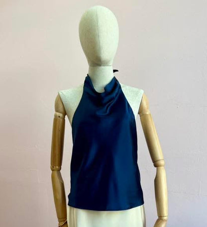 Blusa Halter, azul marino, satinada#11942