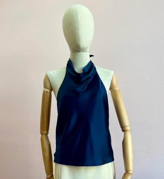 Blusa Halter, azul marino, satinada#11942