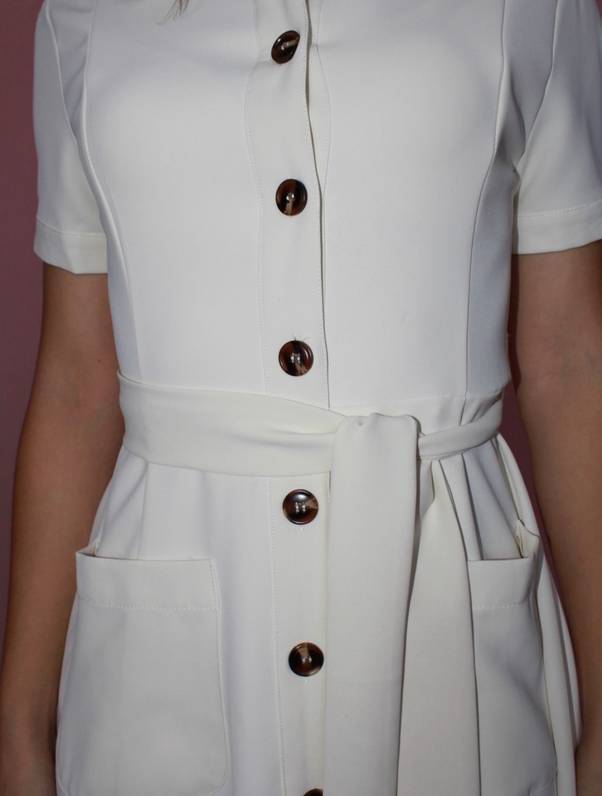 Vestido, color crema con botones, midi con manga #11756