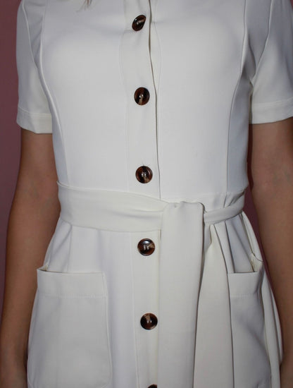 Vestido, color crema con botones, midi con manga #11756