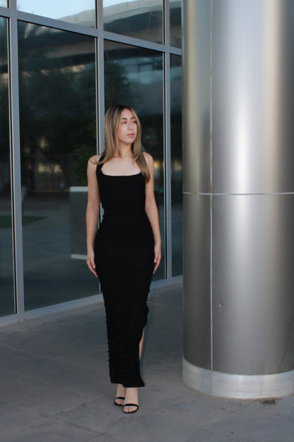 Vestido mesh, midi cuello, halter #11537￼