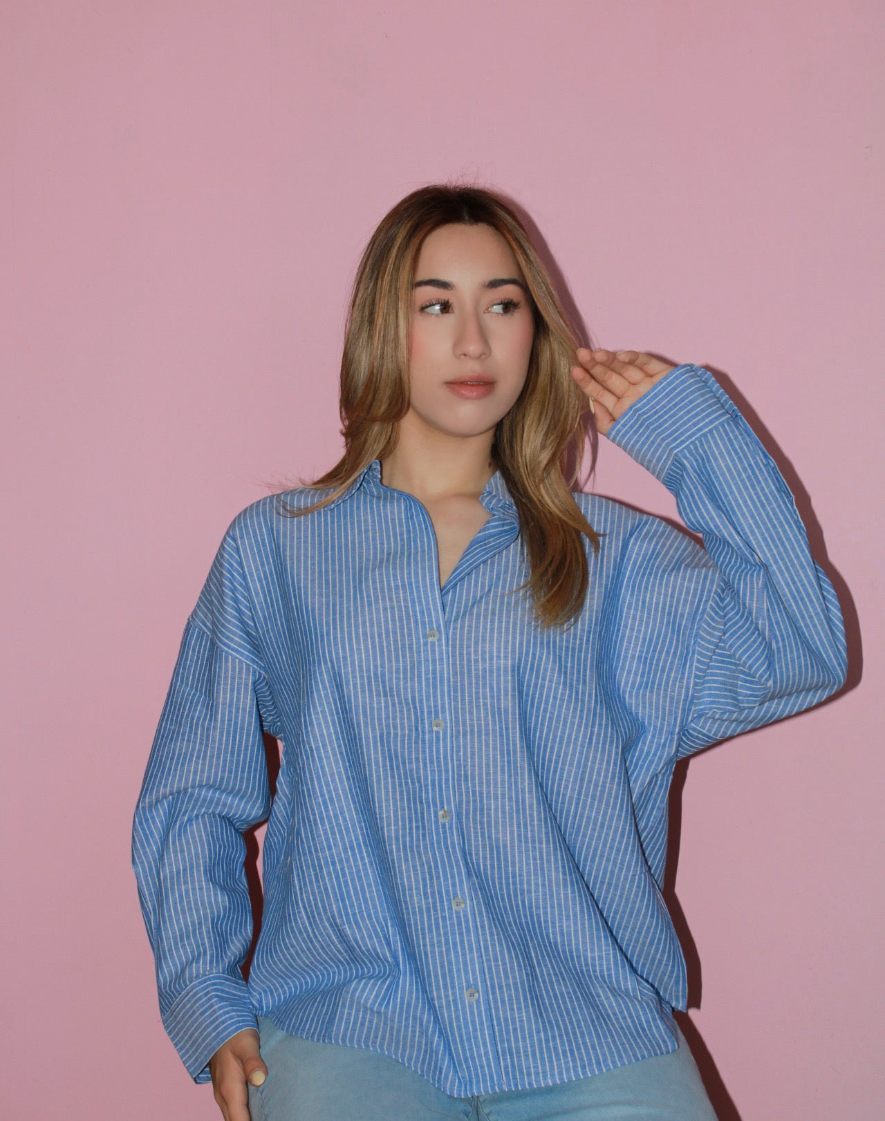Camisa manta azul c rayas blancas #11238u