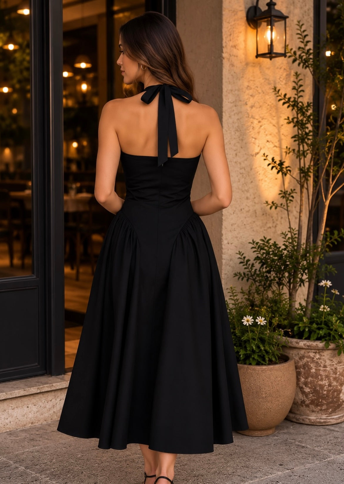 Vestido negro largo halter #12004