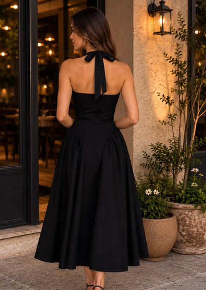 Vestido negro largo halter #12004
