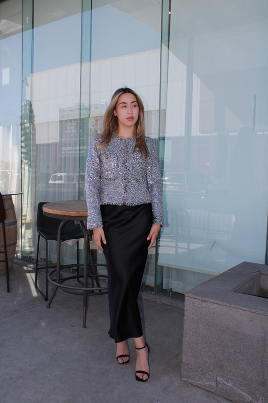 Saquito plateado brilloso #11513