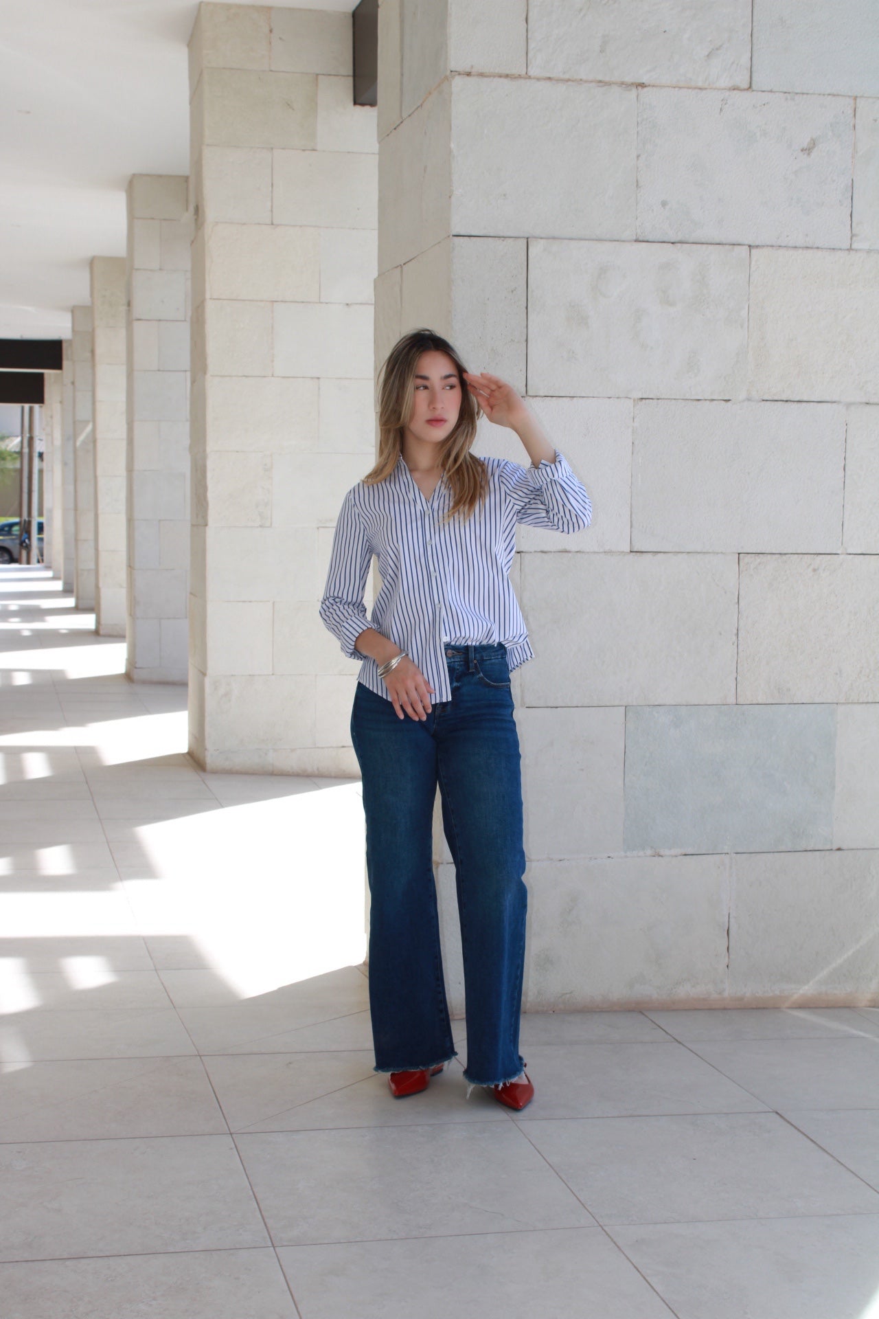 Camisa blanca c rayas azules #10103