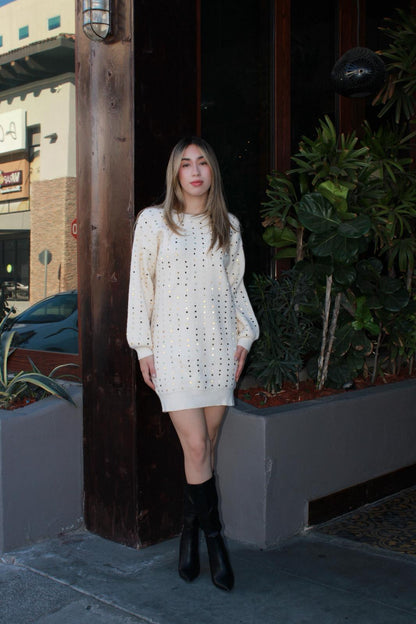 Blusón de suéter, beige con lentejuela dorada #11646￼