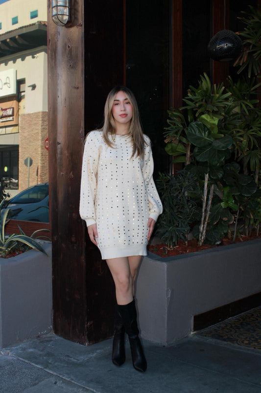 Blusón de suéter, beige con lentejuela dorada #11646￼