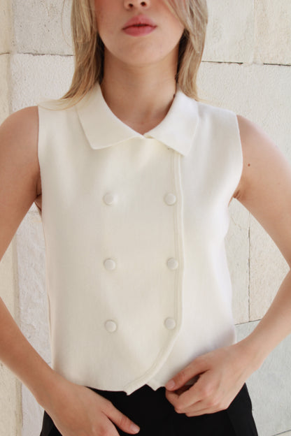 Chaleco cuello polo blanco con botones #10997