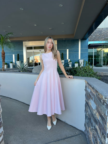 Vestido, Midi, rosa, pastel, sin mangas con vuelo #11719