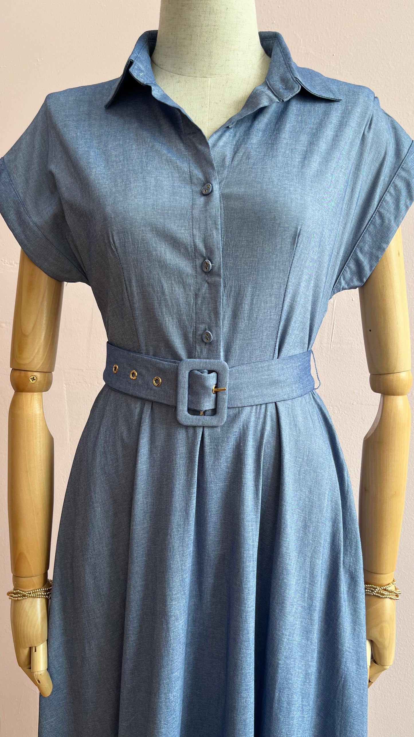 Vestido midi de mezclilla con cinto #11938
