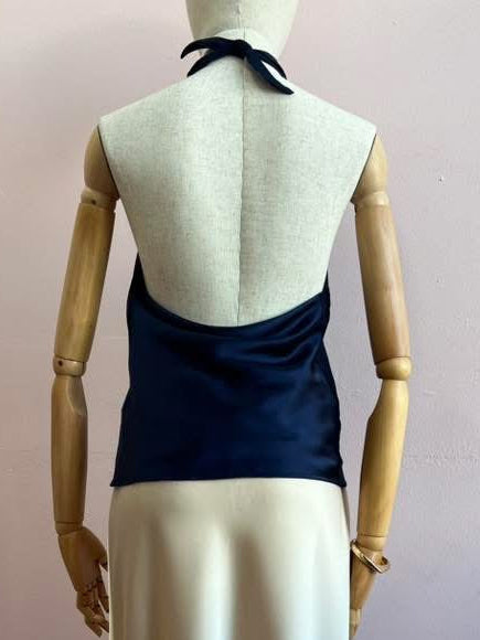 Blusa Halter, azul marino, satinada#11942