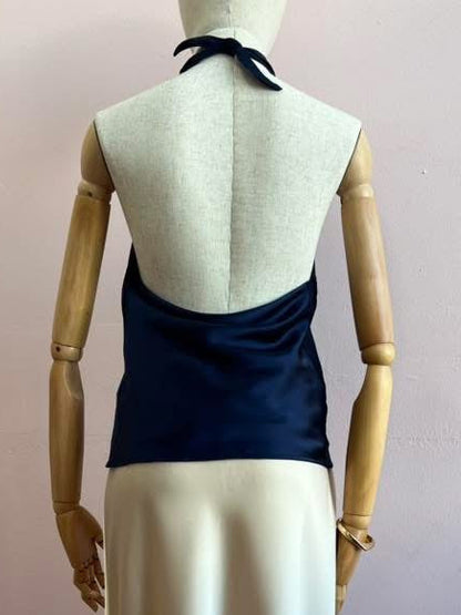 Blusa Halter, azul marino, satinada#11942
