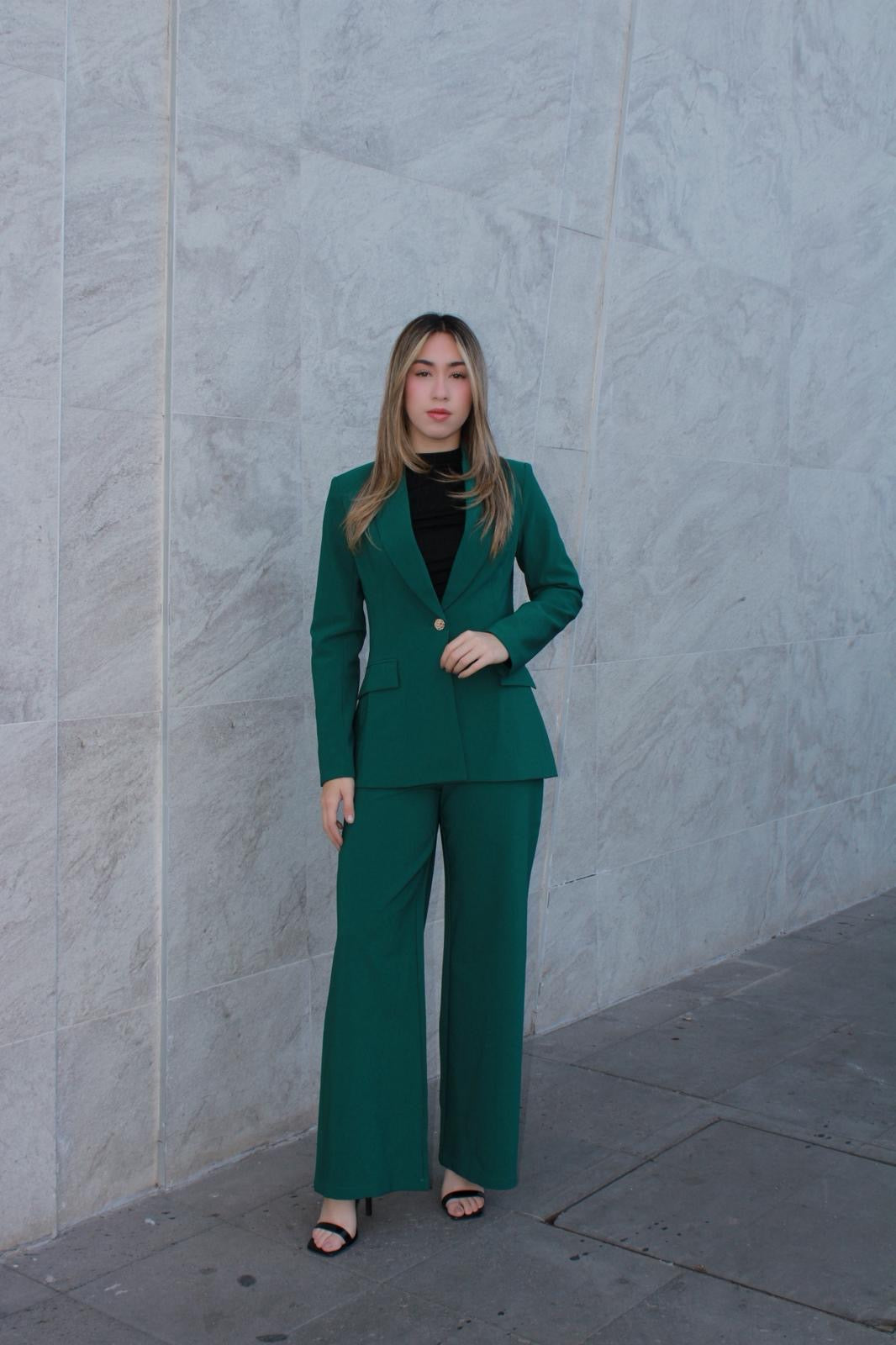 Traje verde oscuro de pantalón y saco #11586