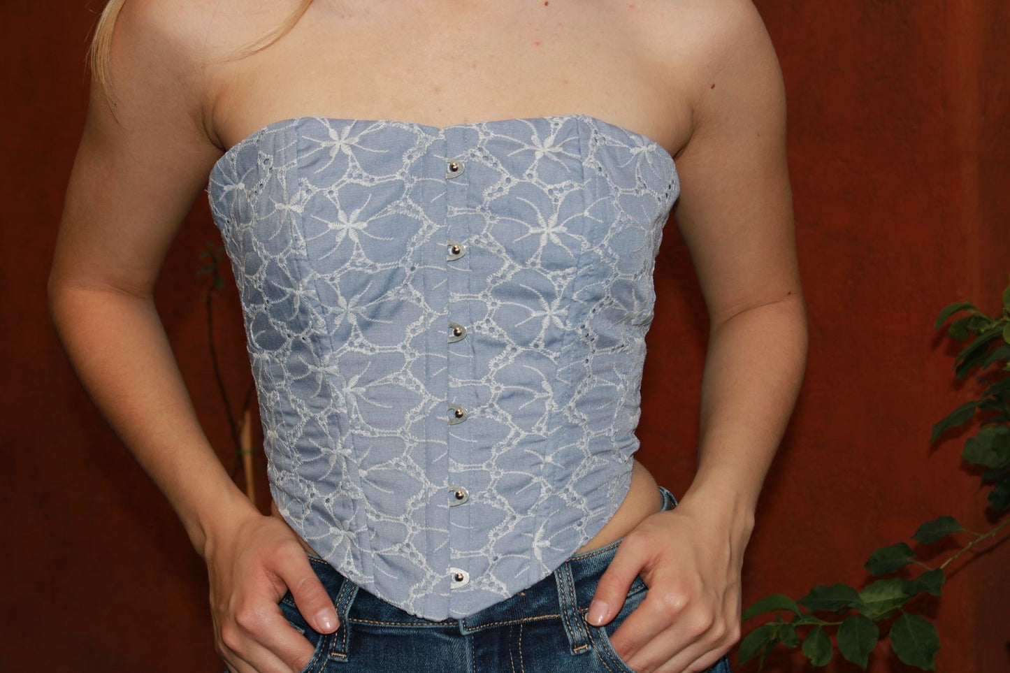 Corset color azul, con detalles bordados #10972