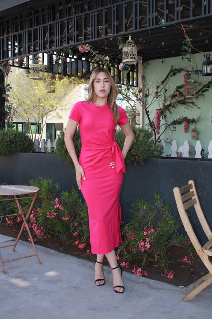 Vestido corte camiseta midi fucsia #11181