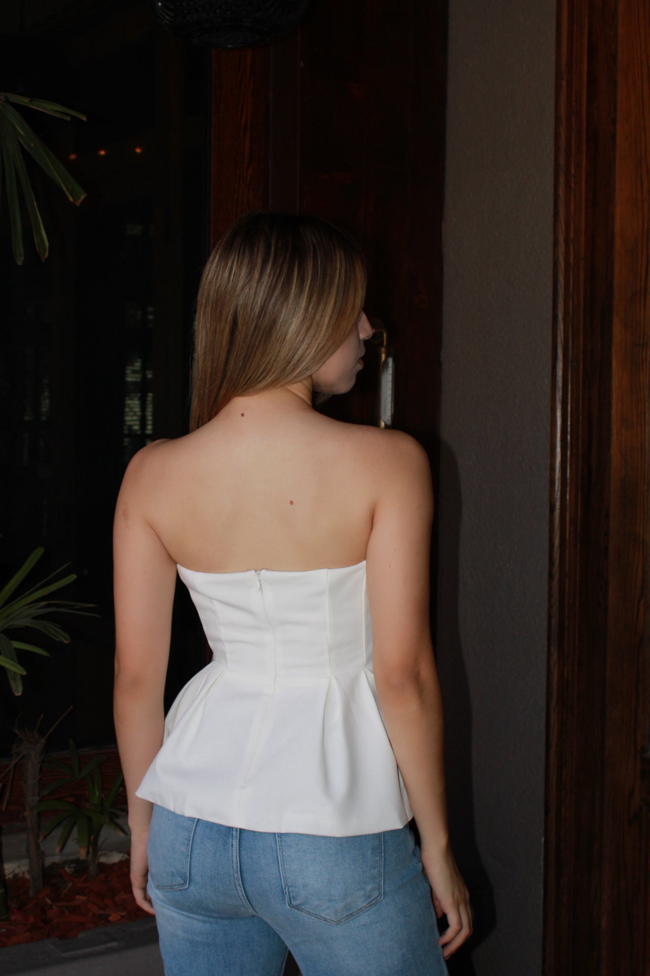 Blusa strapless blanca c Olán #11306