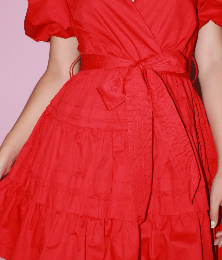 Vestido rojo corto de manga bombacha #11352