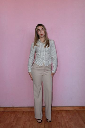 Blusa ivory con rayas cafés #11782
