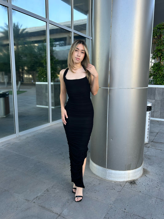 Vestido mesh, midi cuello, halter #11537￼