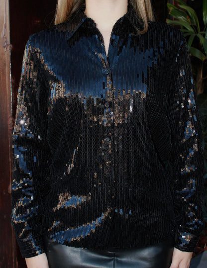 Blusa de lentejuela negra #11640