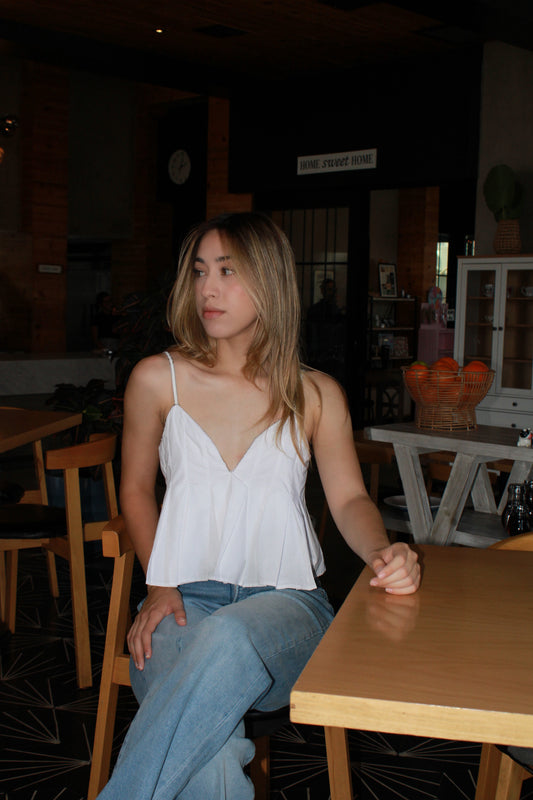Blusa Blanca con vuelo orilla de piedritas #11319