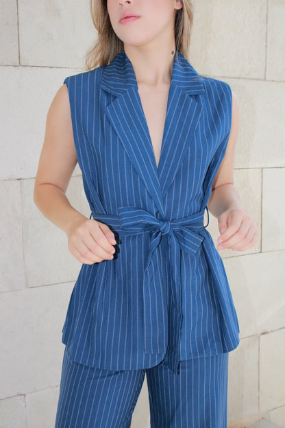 Set formal de chaleco azul c rayas #10102